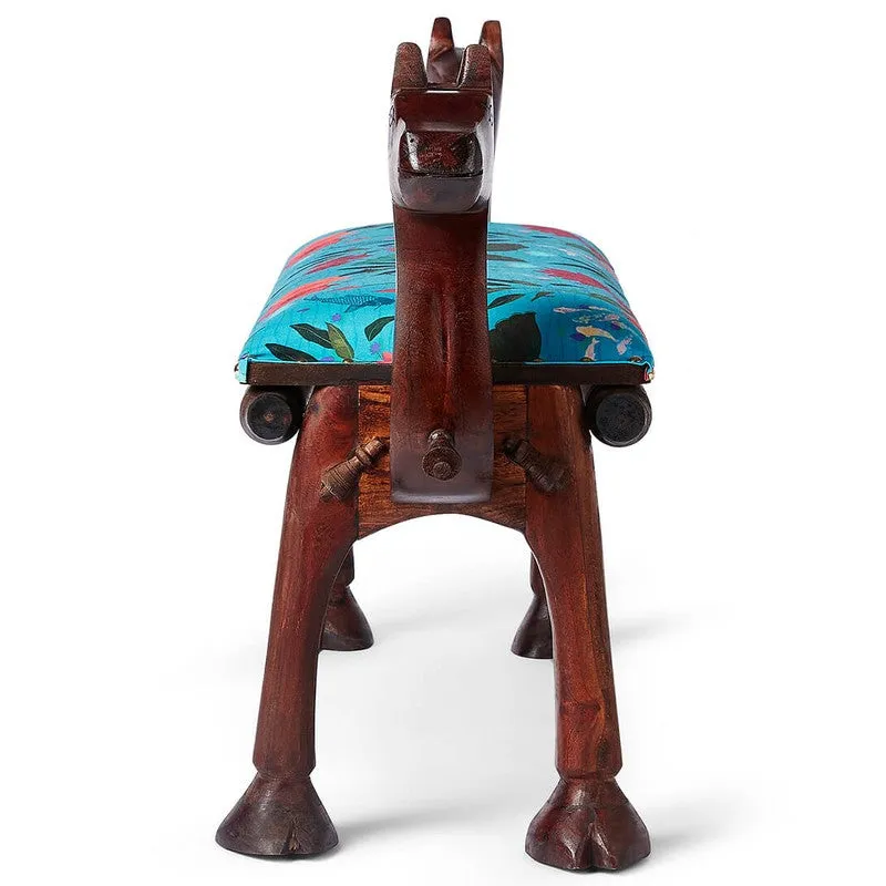India Circus Acacia Wood Blossomy Mosaic Wooden Camel Bench media 5