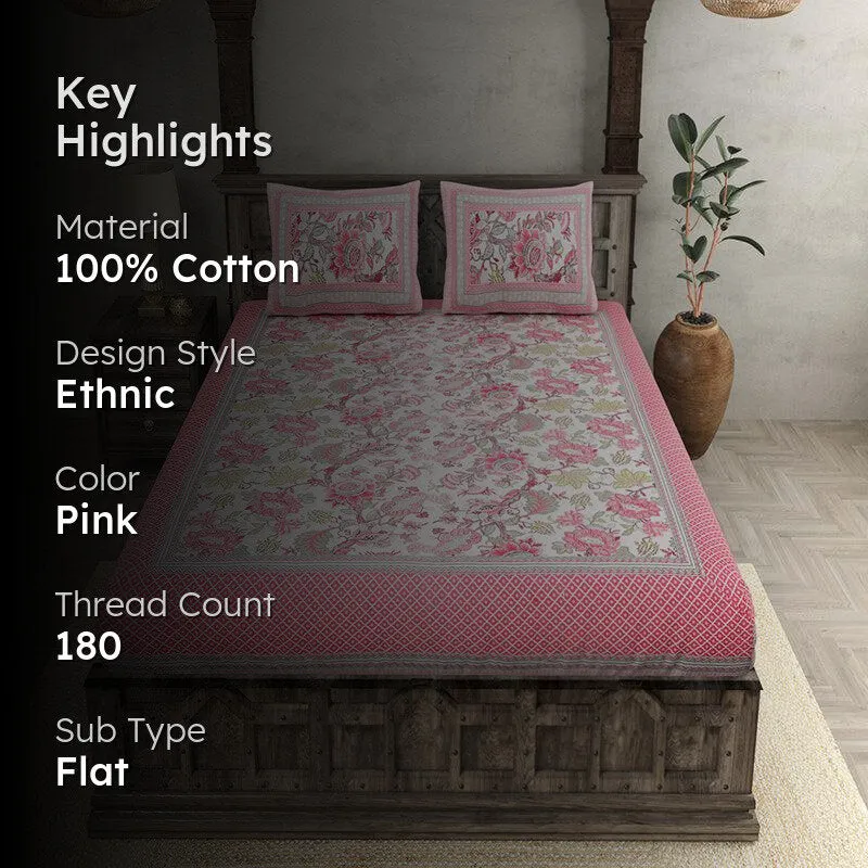 Gomti Ethnic Cotton Bedsheet (Pink) - 180 TC media 2