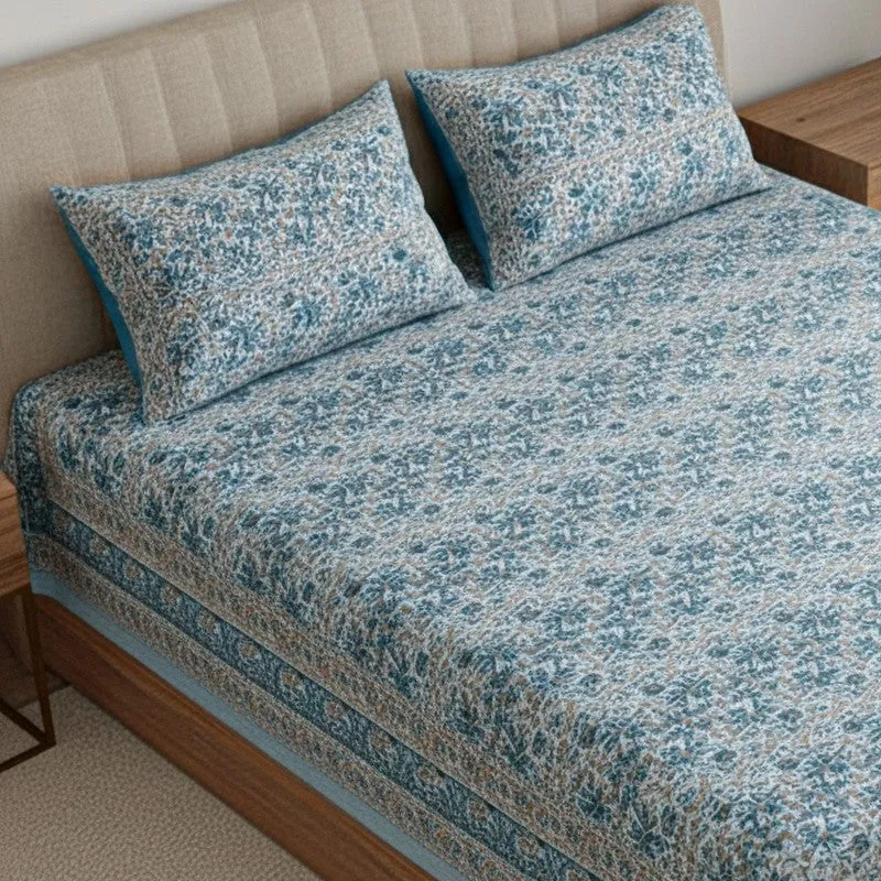 Aayushi Cotton Bedsheet (Blue) - 180 TC media 3