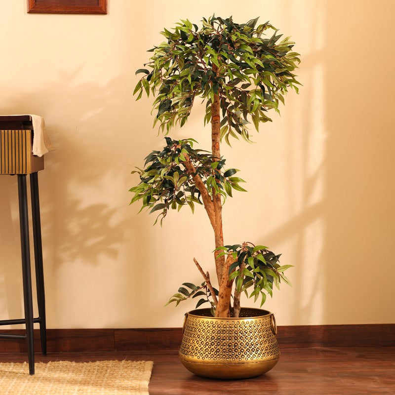 4 ft Artificial Green Ficus Bonsai Plant With Black Plastic Pot - 4 Feet