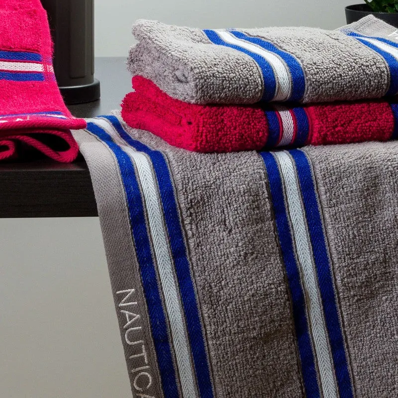 Nautica Dove Dual Down Cotton Hand Towel (Dark Grey & Red) - Set Of Four media 4