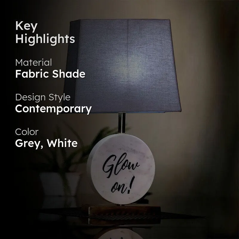 Glow On Marble & Brass Base Fabric Table Lamp - Grey,White media 2