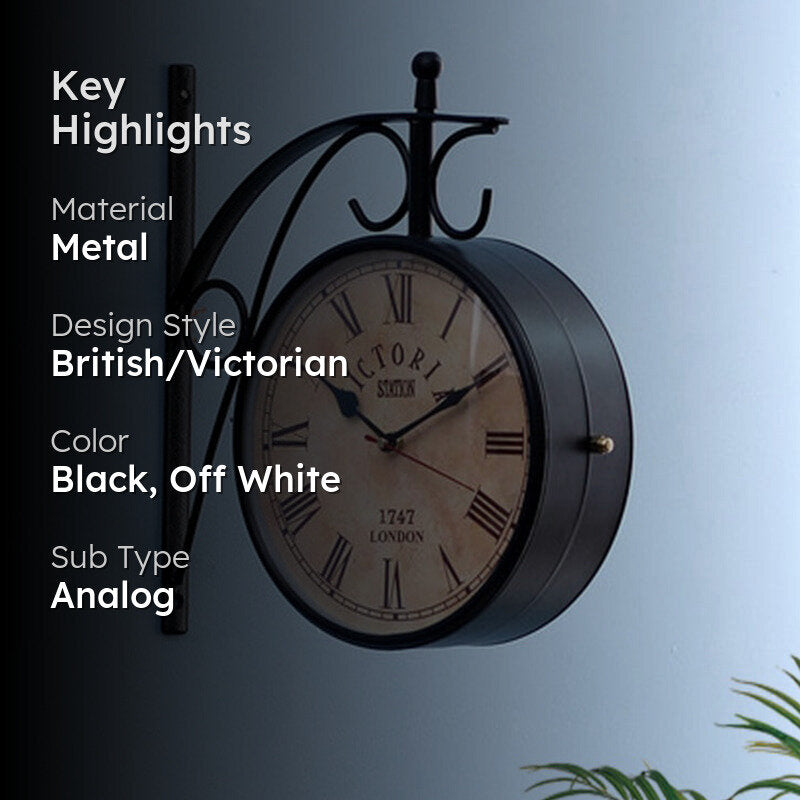 Forma Double Sided Roman Numeral Station Clock - Black & Off White media 2