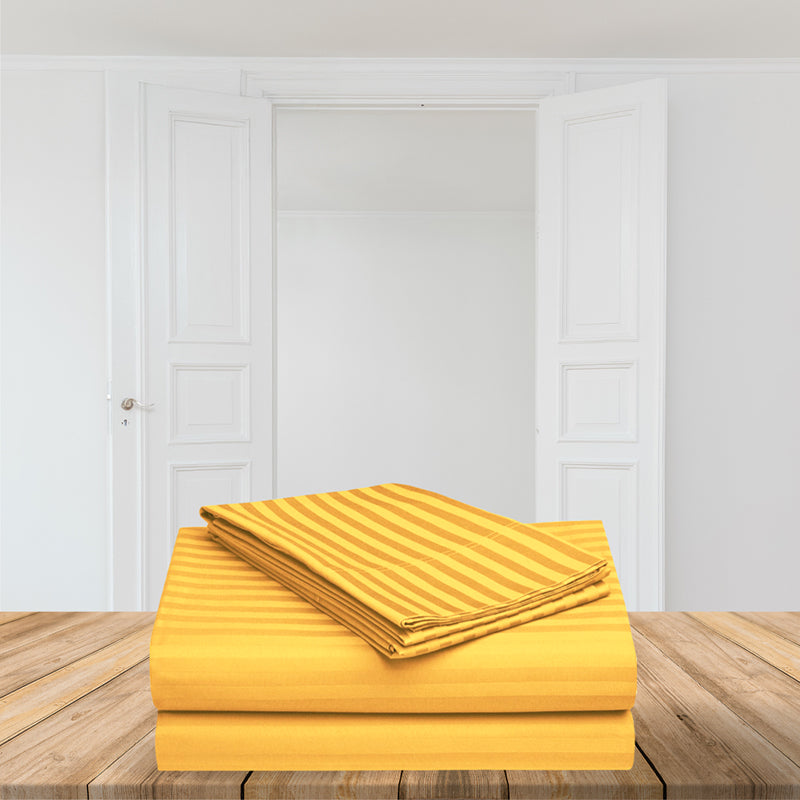 Le Coton Striped Solid Cotton Bedsheet (Yellow) - 250 TC media 7