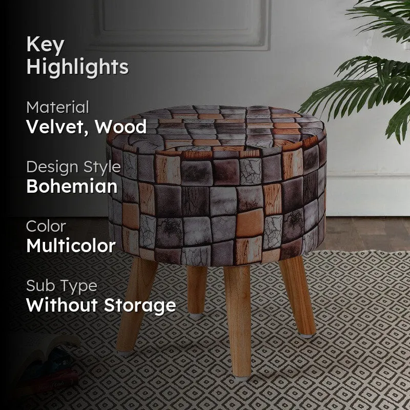 Blockart Geometric Velvet Ottoman - Multicolor media 2