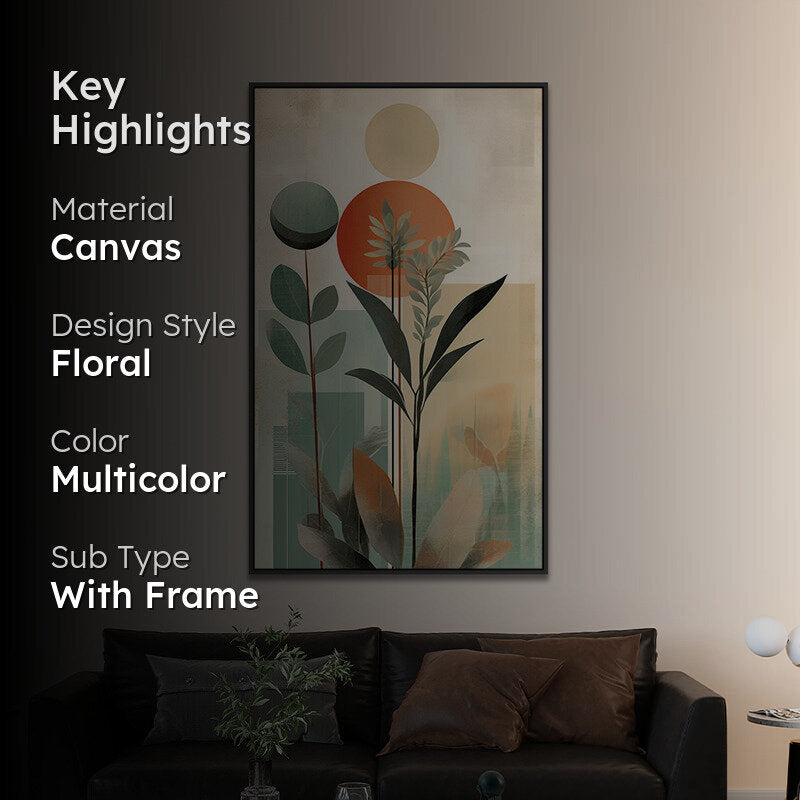 Desert Sunset Foliage Floral Canvas Wall Painting With Frame - Black media 2