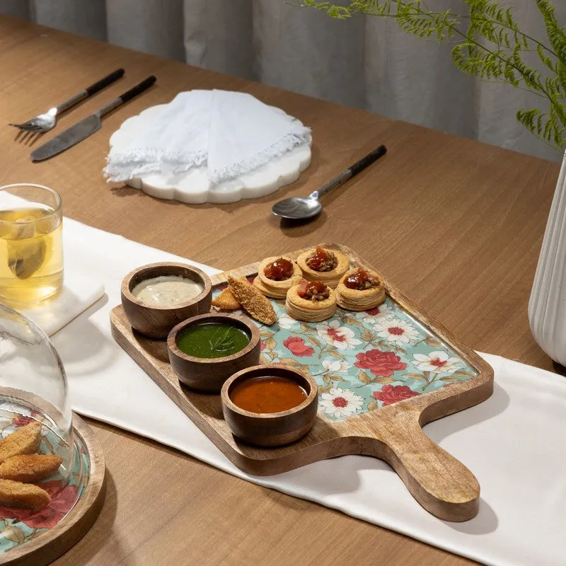 FloriNest Mango Wood Platter With Dip Bowl - Four Piece Set media 1