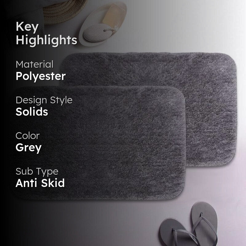 Foot Mate Anti Slip Polyester Bathmat (Grey) - Set Of Two media 2
