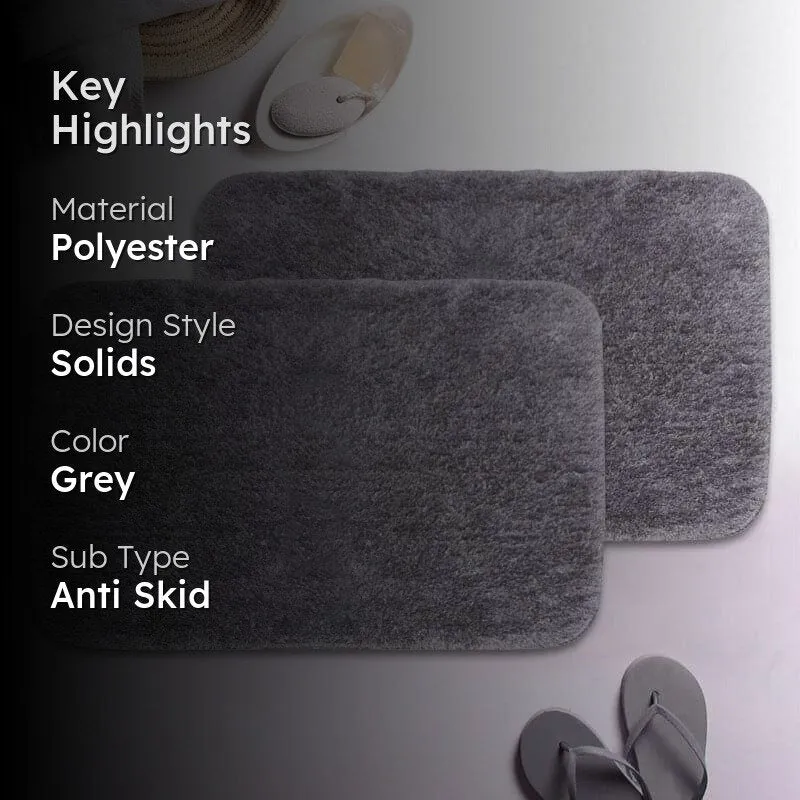 Foot Mate Anti Slip Polyester Bathmat (Grey) - Set Of Two media 2