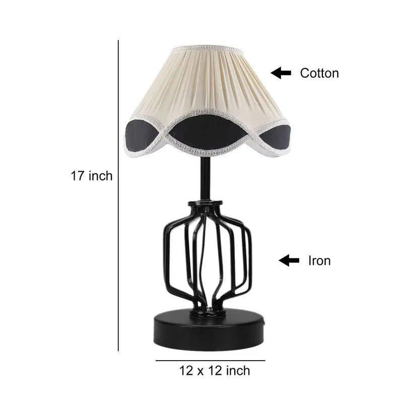 Auryne Cotton Table Lamp With Wooden Base - Ivory media 9