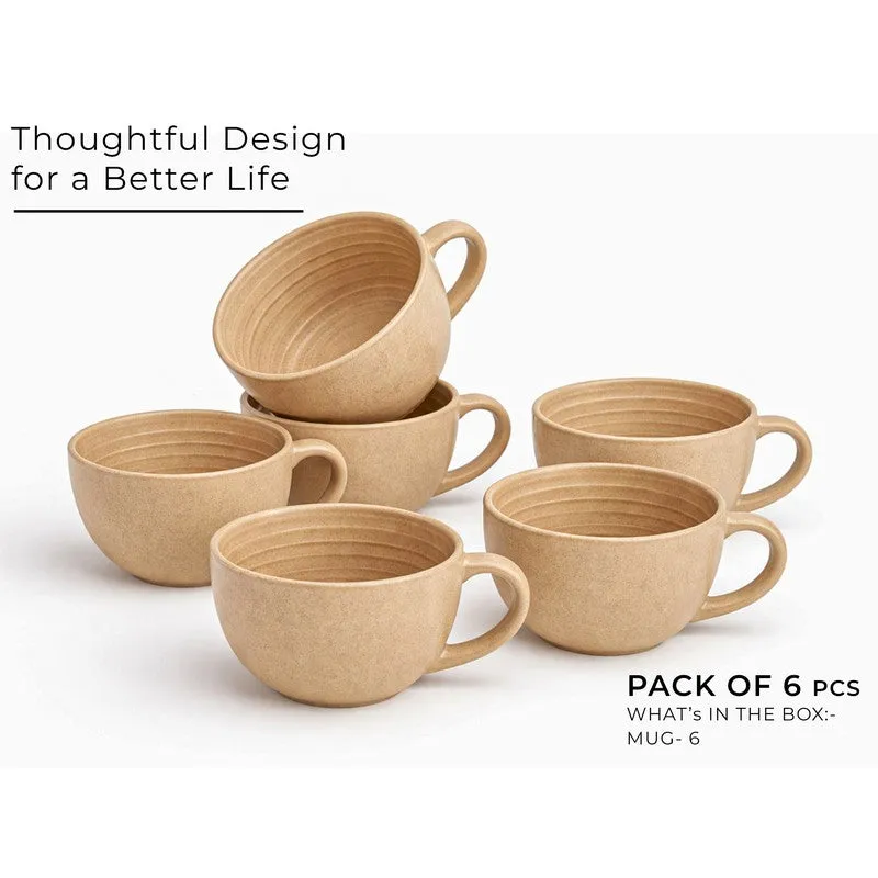 Cuddle Ceramic Tea Cup (250 mL Each),Brown) - Set Of Six media 3
