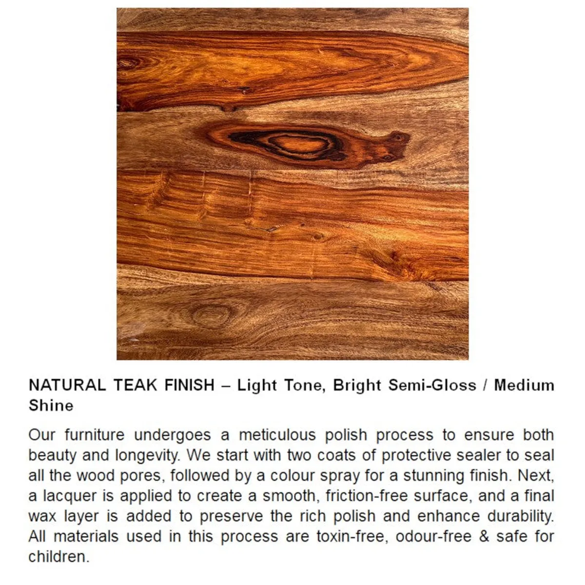Detailed view of the natural wood grain across the tabletop