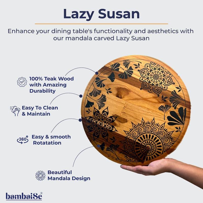 Taavi Mandala Teak Wood Rotating Platter media 7