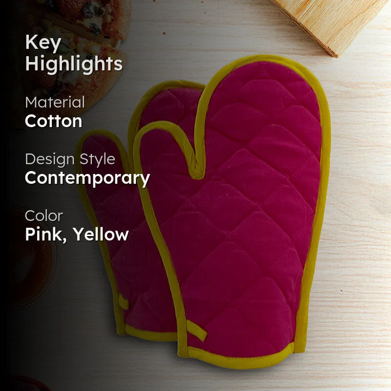 Swayam Teplo Kitchen Gloves (Pink & Yellow) - Set Of Two media 2