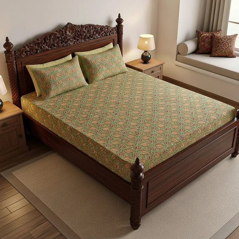 Sadhana Cotton Bedsheet (Light Green) - 180 TC media 1