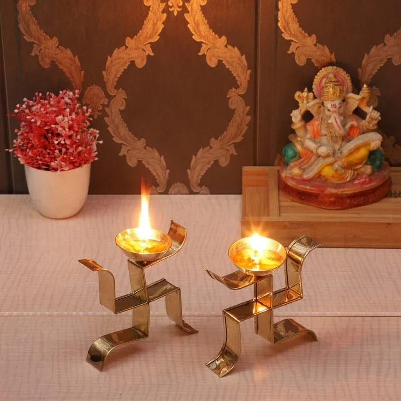 Standing Sathiya Brass Akand Diya - Set Of Two media 1