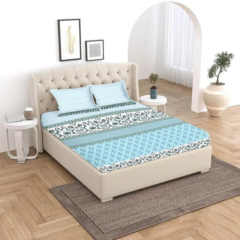 Iris Printed Cotton Bedsheet (Blue) - 120 TC media 4