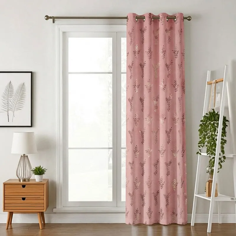 Gilded Touch Printed Velvet Curtain - Pink,Gold media 1