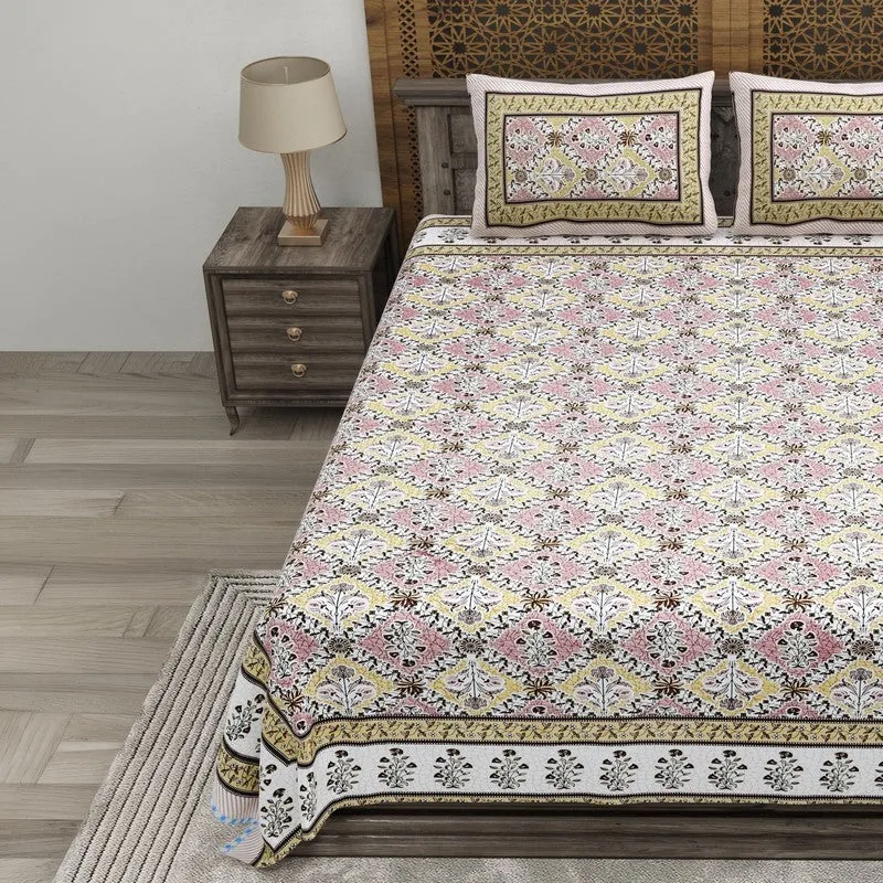 Royala Cotton Bedsheet (Pink,Yellow) - 240 TC media 3