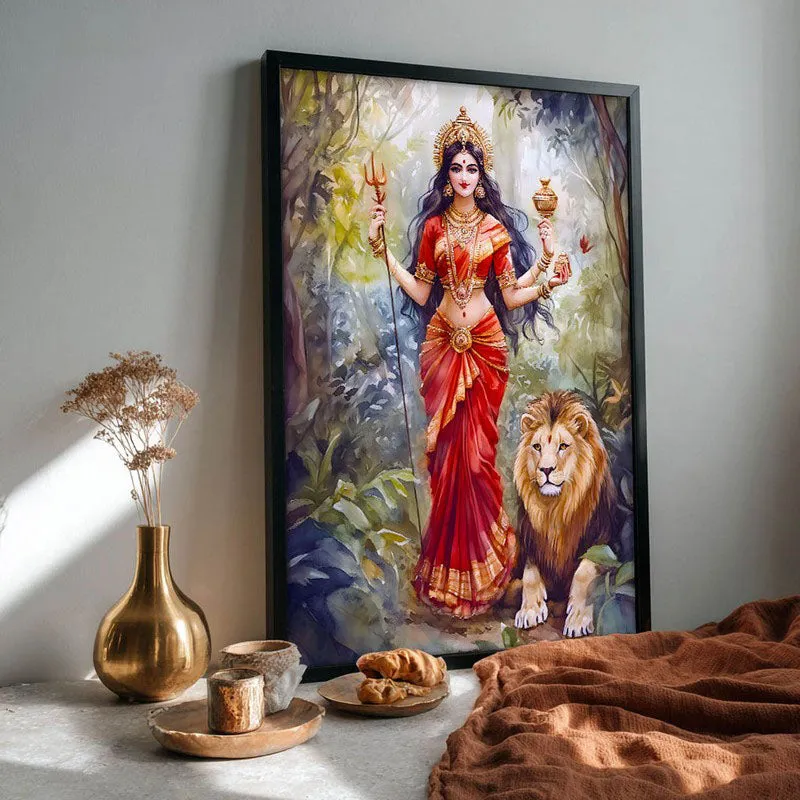 Jagat Janani Spiritual Archival Paper Wall Painting With Frame - Black media 4