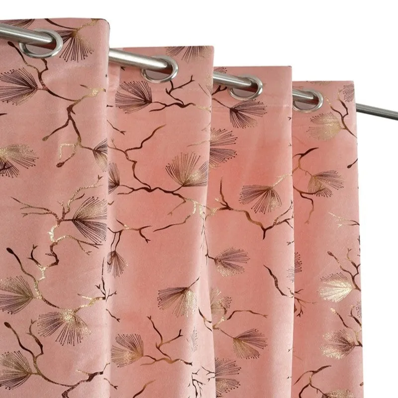 Soft Edge Printed Velvet Curtains (Pink,Gold) - Set Of Two media 3
