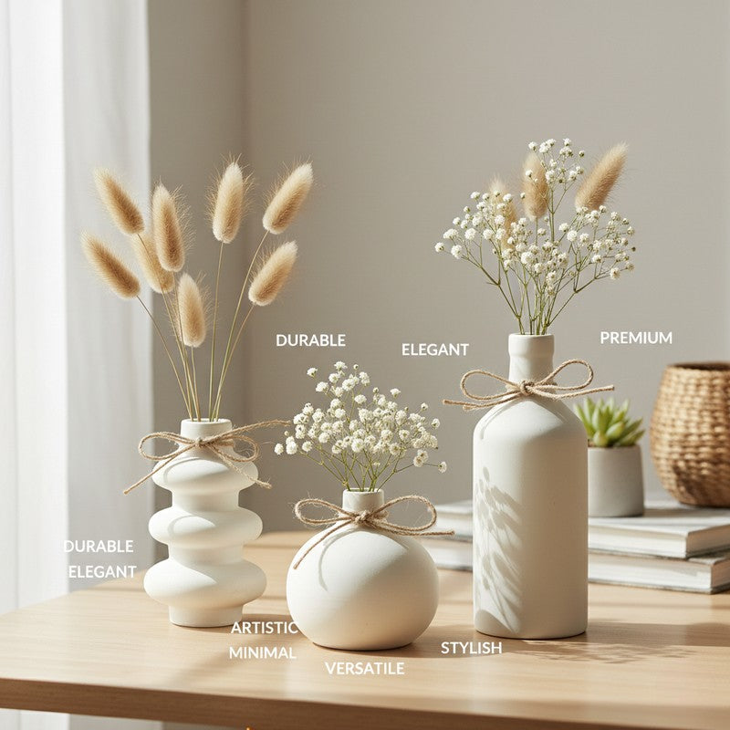 Pebbla Minimal Rounded Ceramic Vase (Ivory) - Set Of Three media 8