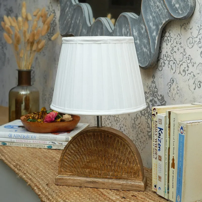 Arcwood Ivory Wooden Base Cotton Table Lamp - White media 3