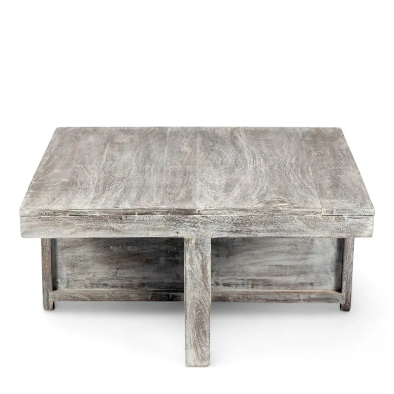 Fervon Sheesham Wooden Center Table with Stools and Cushions (Grey,White) - Nine Piece Set media 3