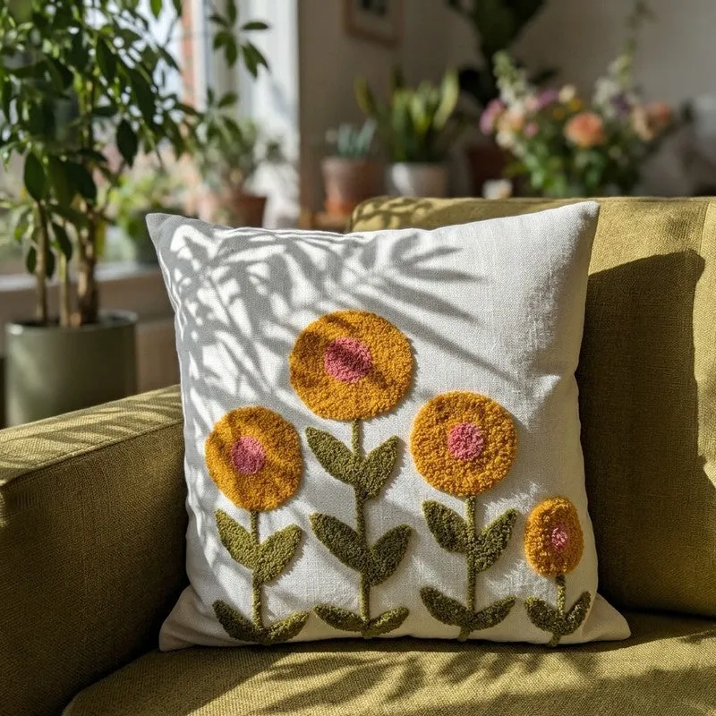 Tufted Petals Cotton Cushion Cover media 3