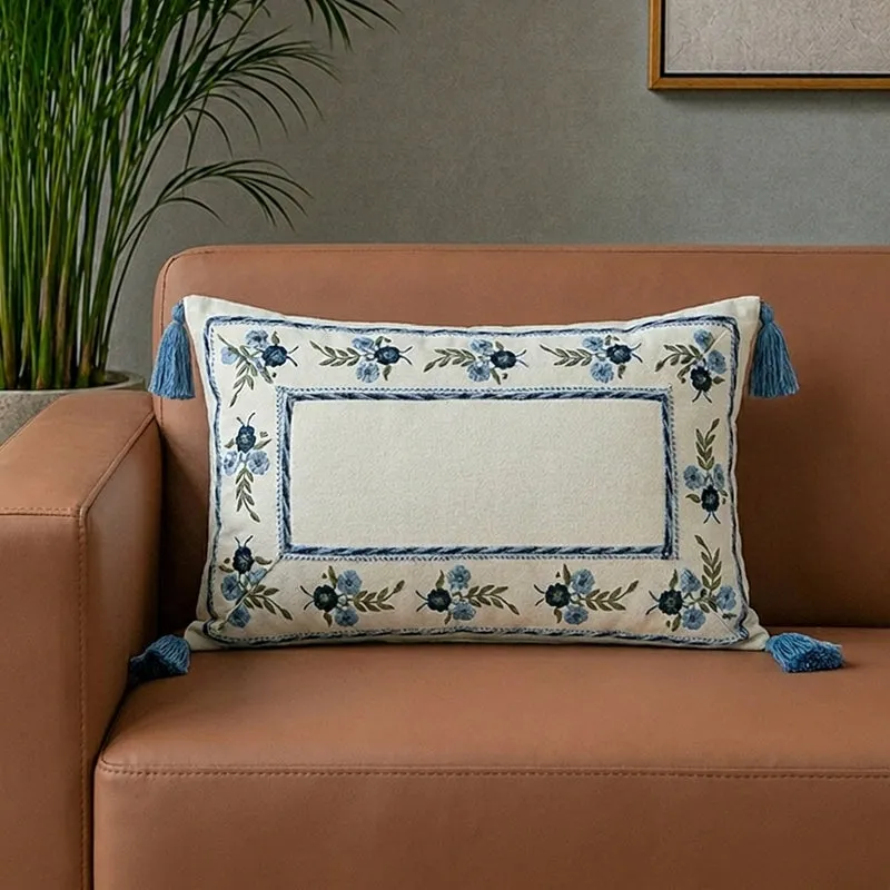 Flowera Embroidered Cotton Linen Cushion cover media 1