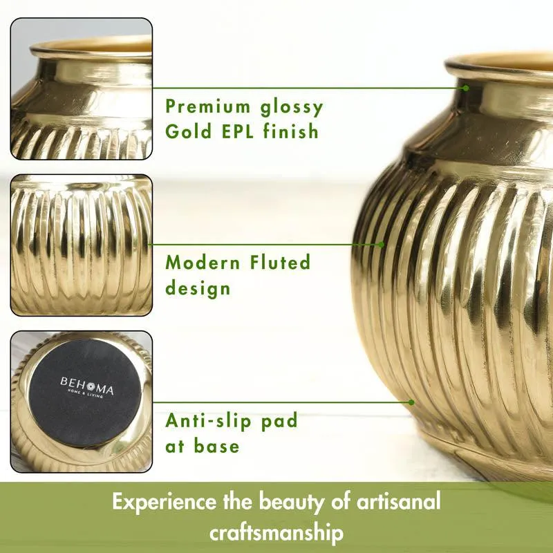 Potsi Gold Matki Metal Planter - Gold media 5