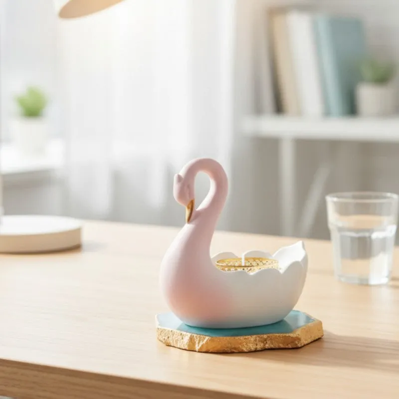 Swan Shaped Resin Tea Light Candle Holder - Turquoise media 5
