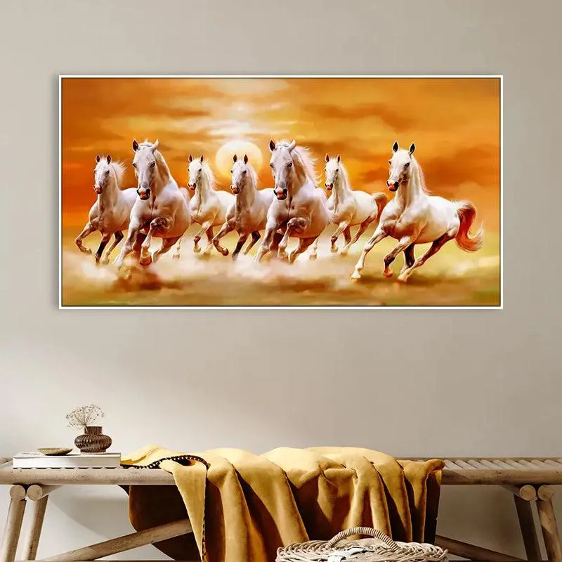 Sunset Stallion Seven Horses Canvas Wall Painting media 1