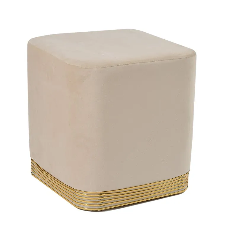 Aureum Solid Velvet Pouffe - White & Gold media 3