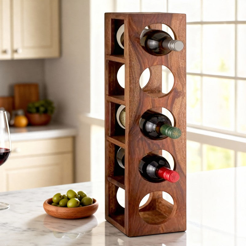 Zverox Sheesham Wooden Wine Rack - Brown