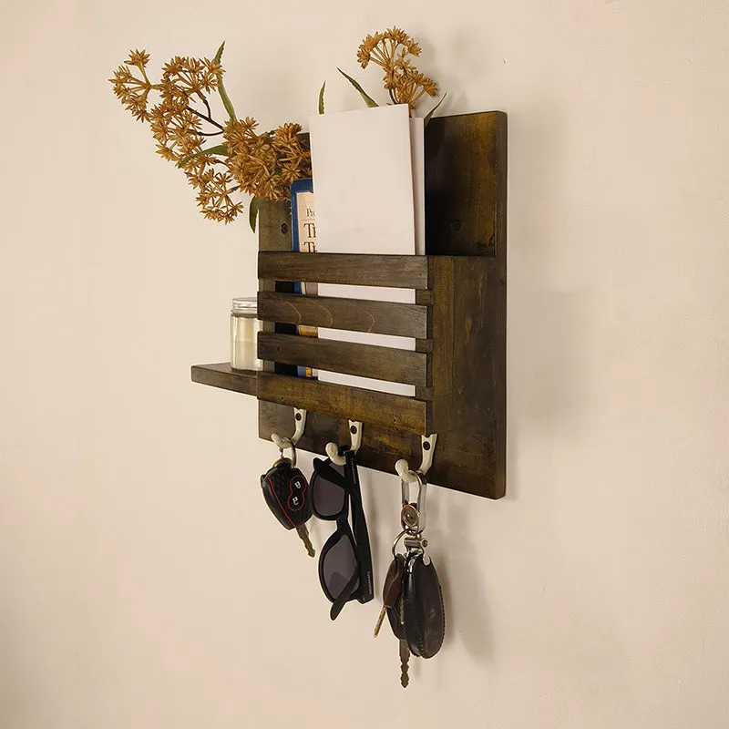 Sutra Wooden Wall Shelf Organiser with Key Holders media 5