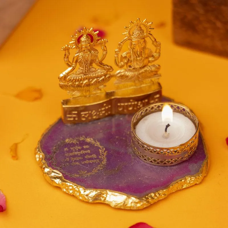 Laxmi Ganesha Kripa Tealight Candle Holder - Purple media 3