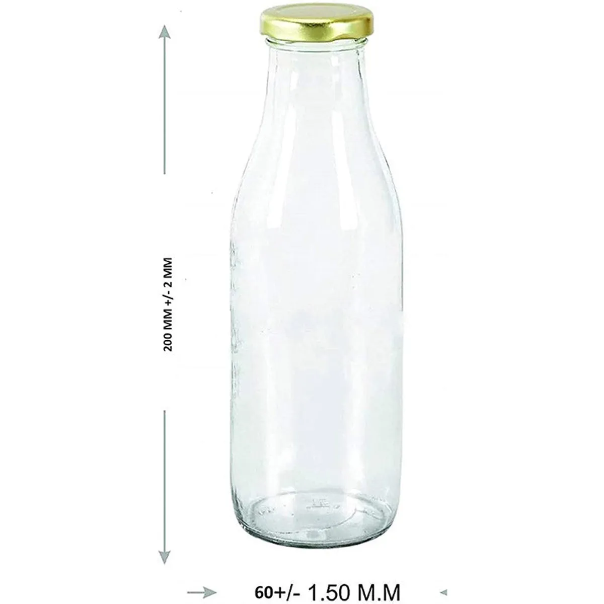 Transparent milk bottle with a round coloured cap shown against a white background.