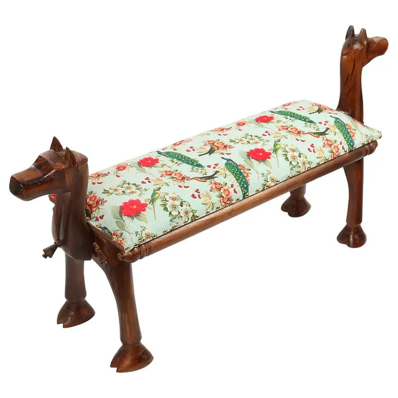 India Circus Acacia Wood Garden Animal Wooden Bench media 3