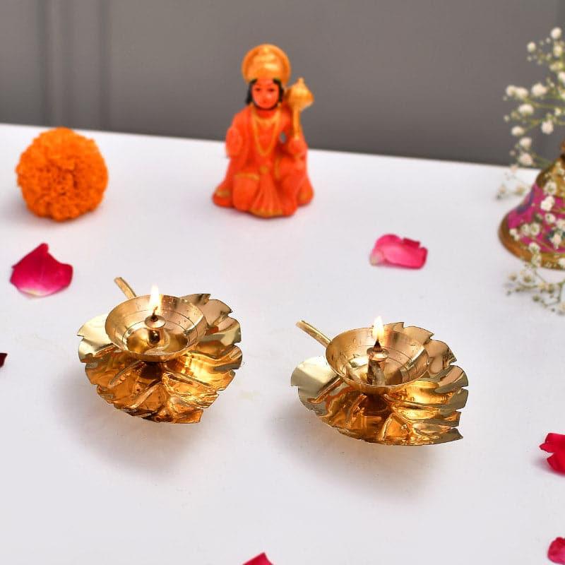 Brass Leaf Diya - Set Of Two