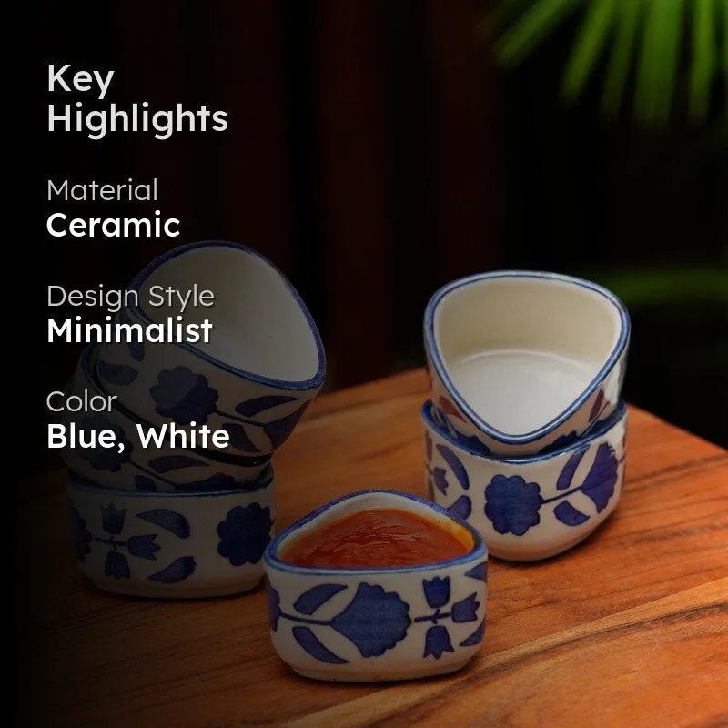 ServeCraft Ceramic Dip Bowls (Blue,White ,40 mL Each) - Set Of Six media 2