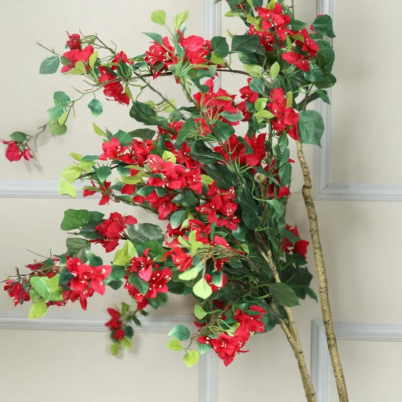 Artificial Red Bougainvillea Plant With Black Fiber Pot - 6.3 Feet media 4