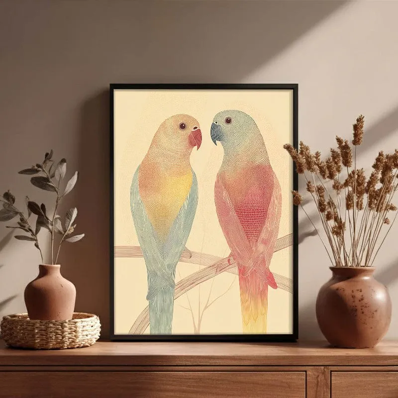 Lovebirds Illustration Canvas Wall Painting With Black Frame media 6