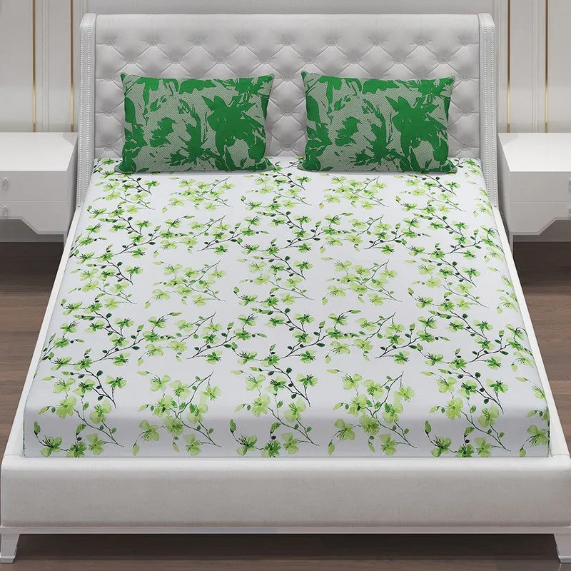 Monte Carlo Floraline Cotton Bedsheet (White,Green) - 104 TC media 4
