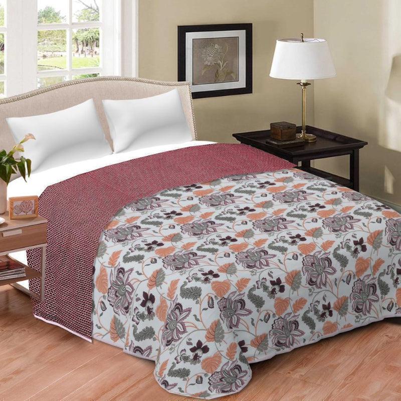 Venna Floral Reversible Cotton Dohar (Red & Peach) - 180 GSM