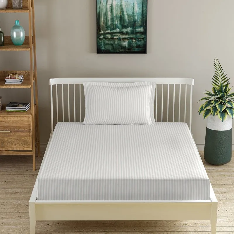 StripeScape Glace Cotton Fitted Bedsheet (Ivory) - 130 GSM - 4