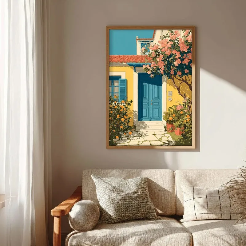Floravue Sunlit Blue Door Canvas Wall Painting With Brown Frame media 7
