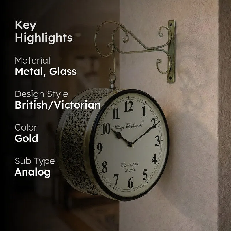Platform Precision Double - Sided Vintage Wall Clock - Gold media 2