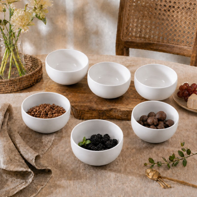 Evening Bites Opalware Glass Snack Bowl (230 mL Each) - Set of Six - 230 mL