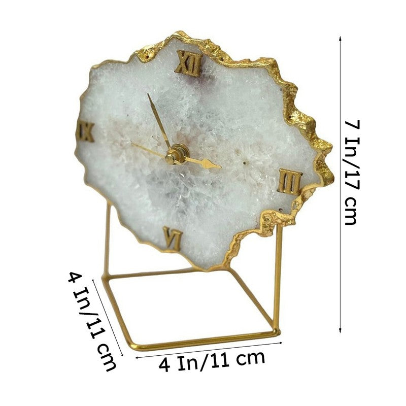 Silvi Handcrafted Agate Table Clock - White media 6
